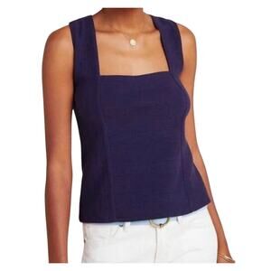 Anthropologie Maeve Navy Blue Cross Back Square Neck Tank Top NWT Size L Large